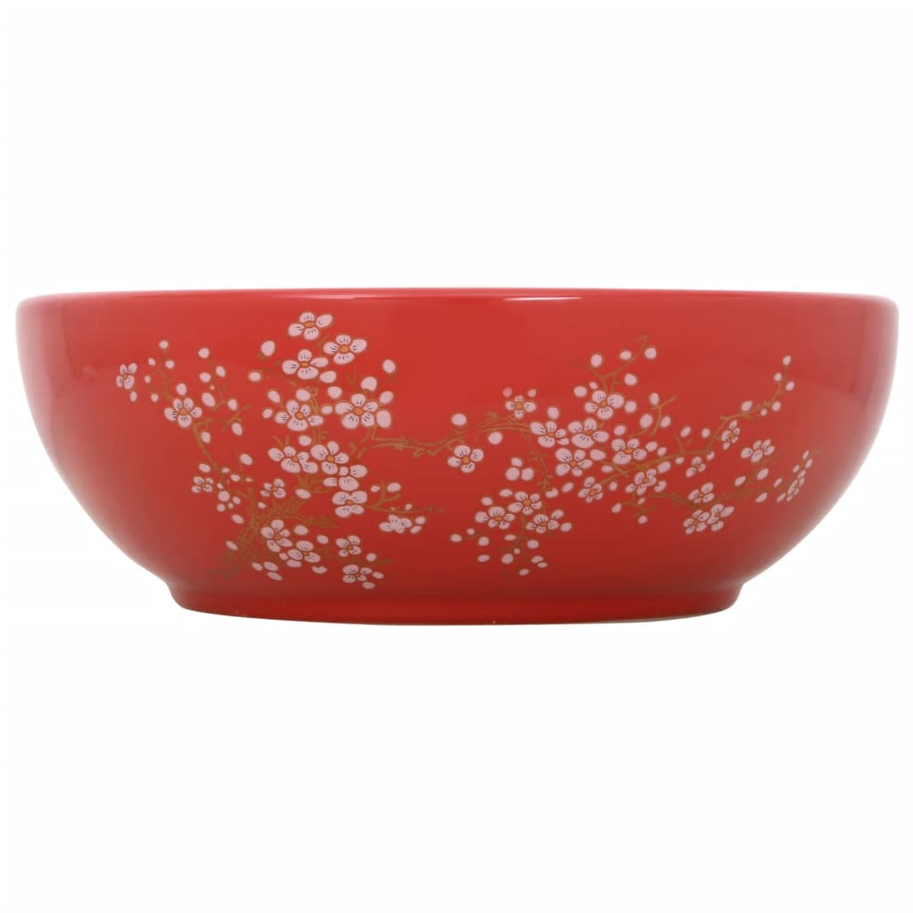 vidaXL Umyvadlo na desku bílé a červené kulaté Φ 41 x 14 cm keramika