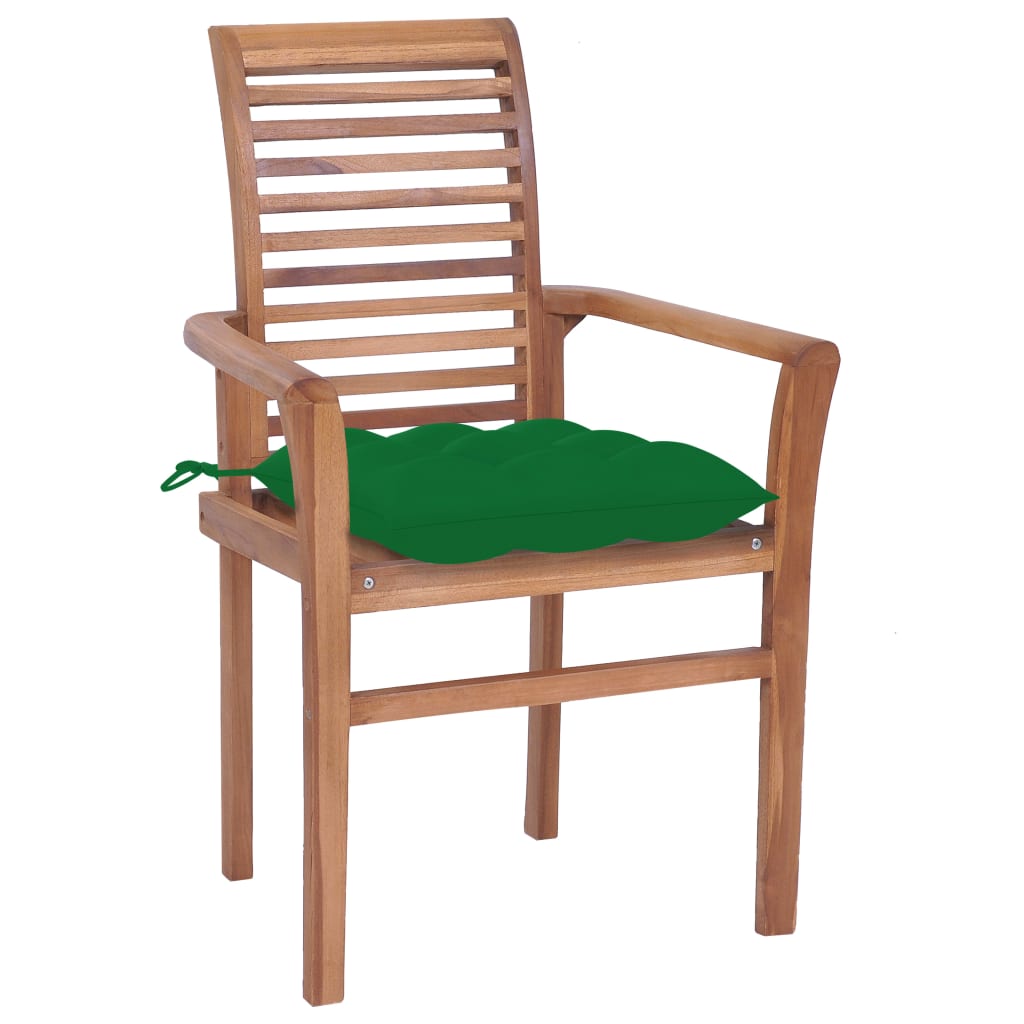 vidaXL Jídelní židle 8 ks zelené podušky masivní teak