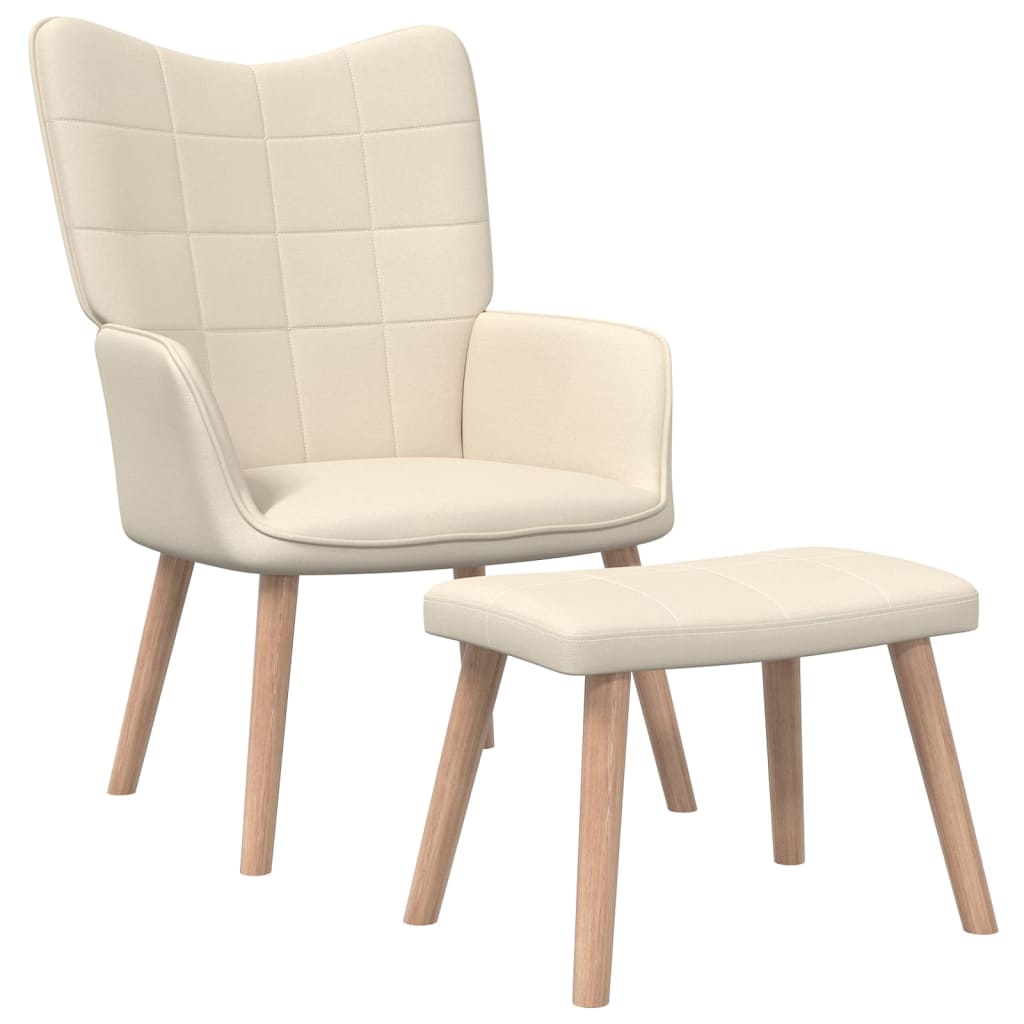 vidaXL Relaxační křeslo se stoličkou krémové textil