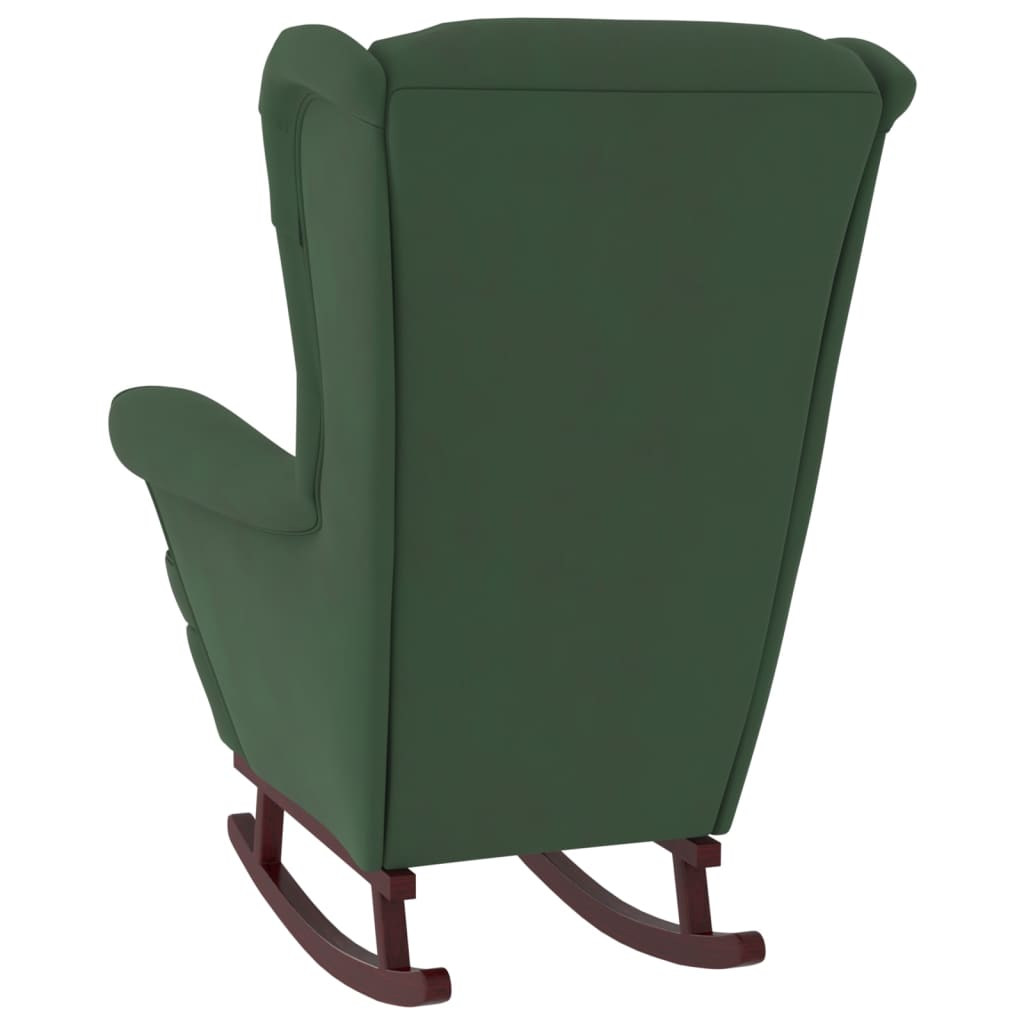 vidaXL Houpací křeslo s nohami z kaučukovníku tmavě zelené samet