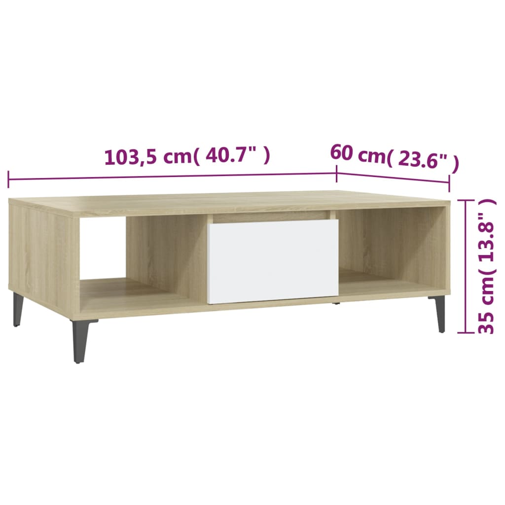 vidaXL Konferenční stolek bílý a dub sonoma 103,5x60x35 cm dřevotříska