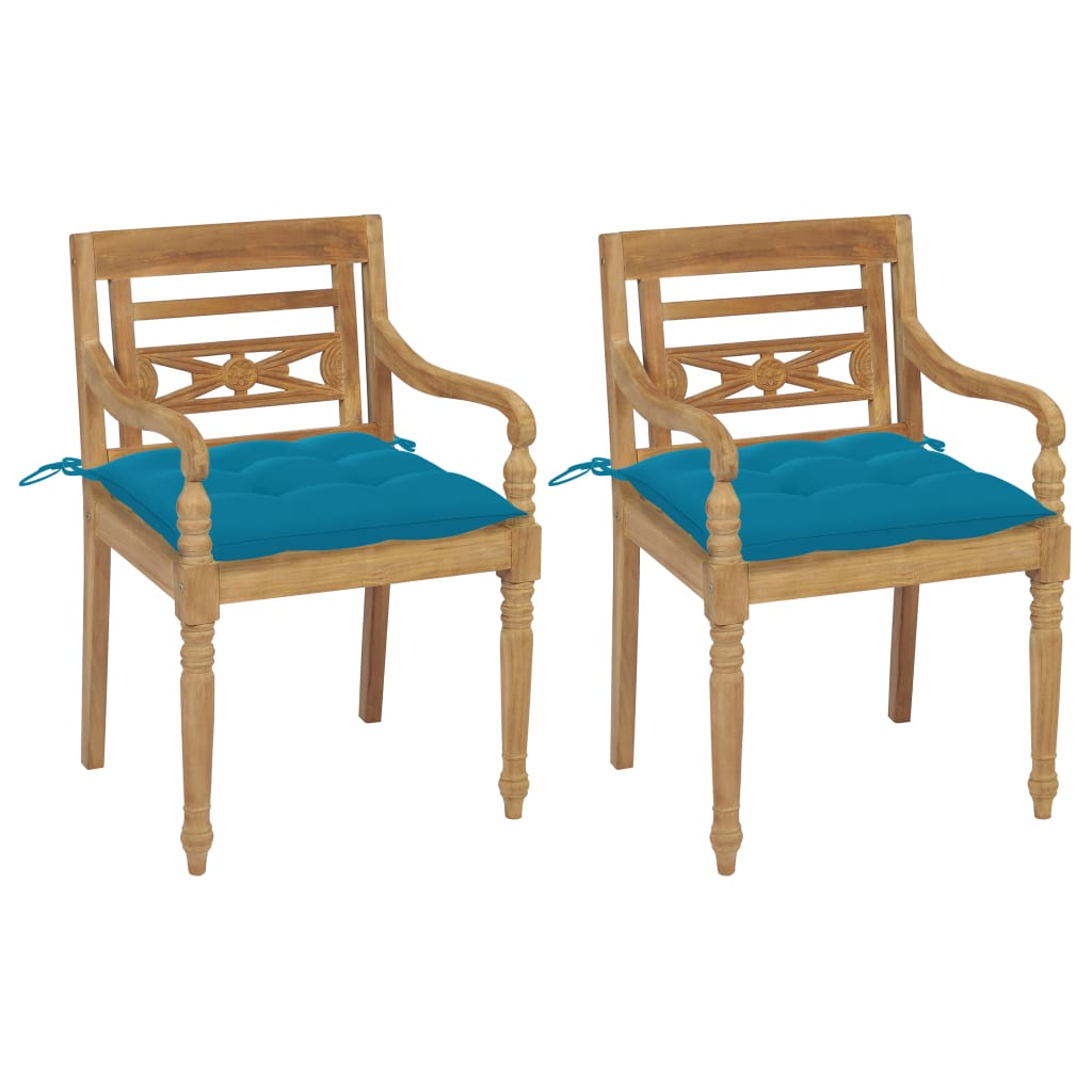 vidaXL Židle Batavia 2 ks světle modré podušky masivní teakové dřevo