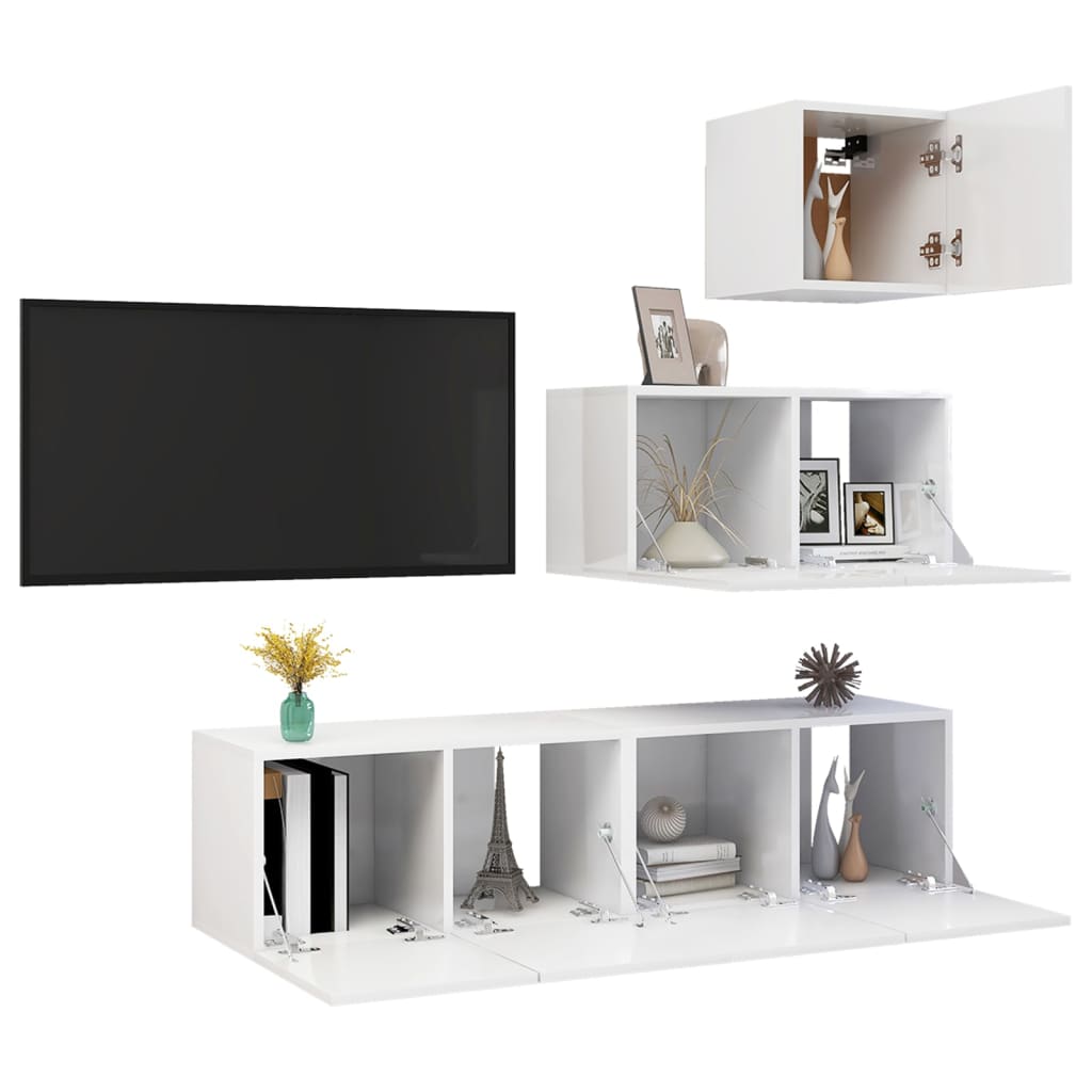 vidaXL 4dílný set TV skříněk bílý s vysokým leskem kompozitní dřevo