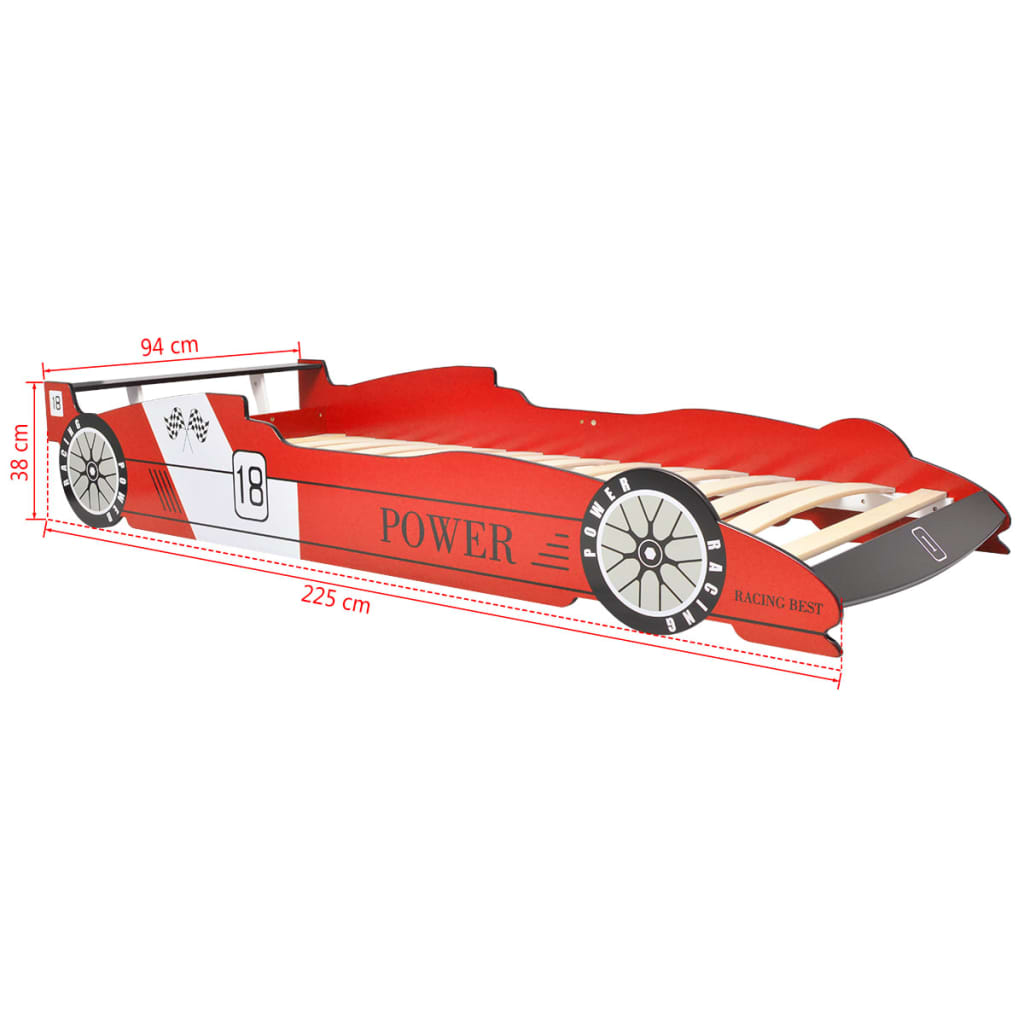 vidaXL Dětská LED postel závodní auto, 90x200 cm, červená