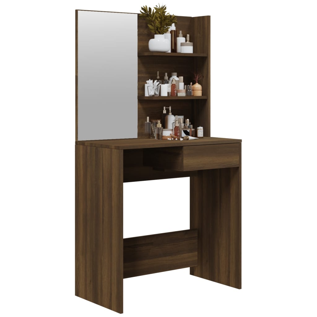 vidaXL Toaletní stolek se zrcadlem hnědý dub 74,5 x 40 x 141 cm