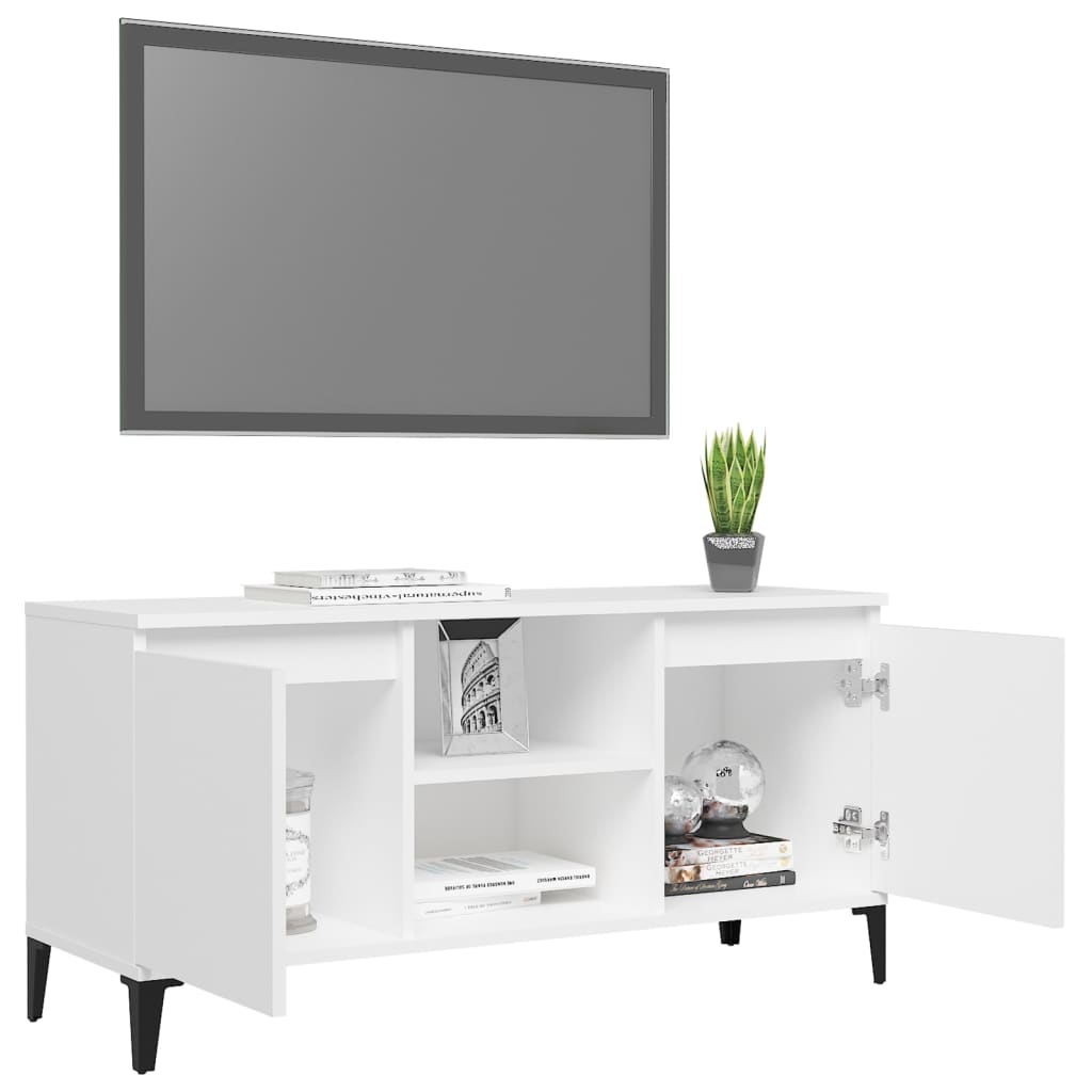 vidaXL TV stolek s kovovými nohami bílý 103,5 x 35 x 50 cm