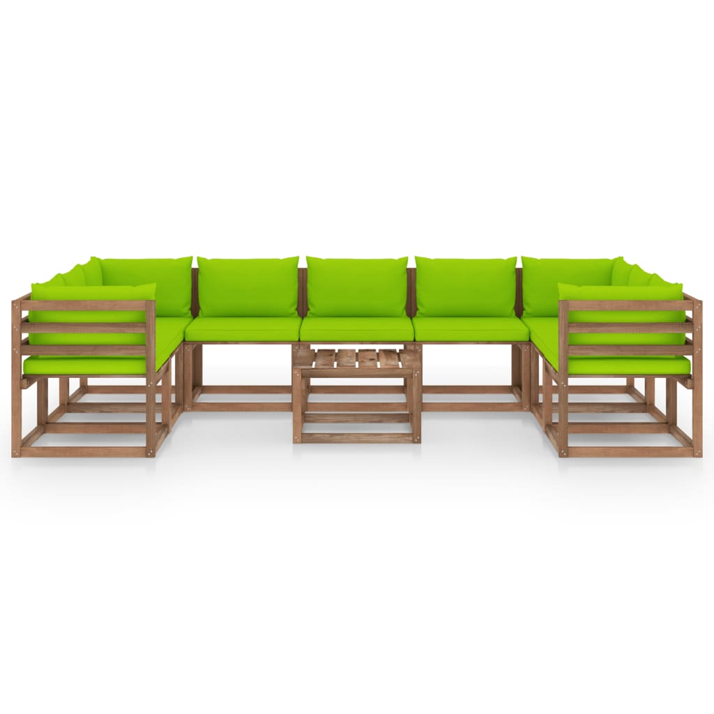 vidaXL 10dílná zahradní sedací souprava s jasně zelenými poduškami