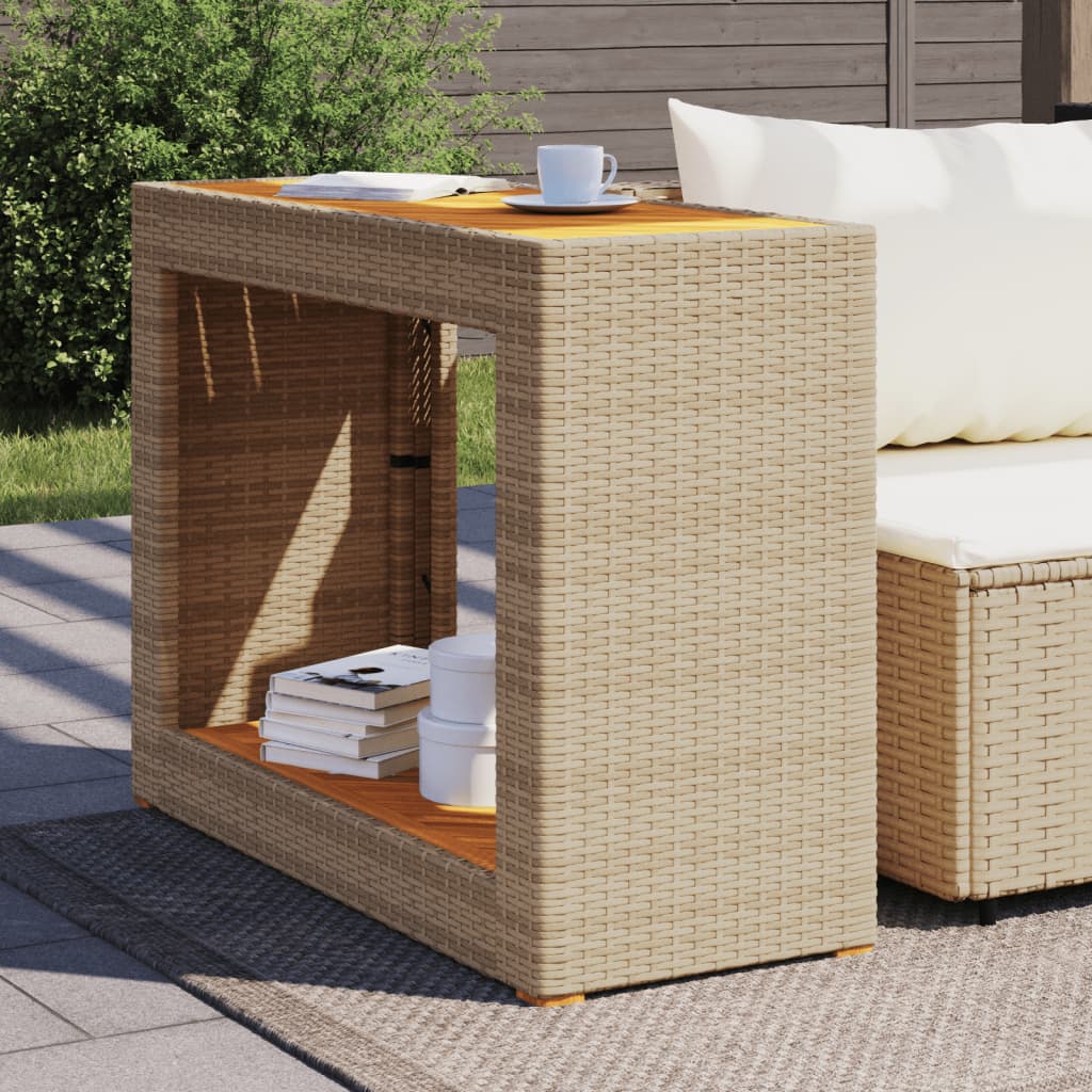 vidaXL Zahradní stolek s dřevěnou deskou béžový 100x40x75 cm polyratan