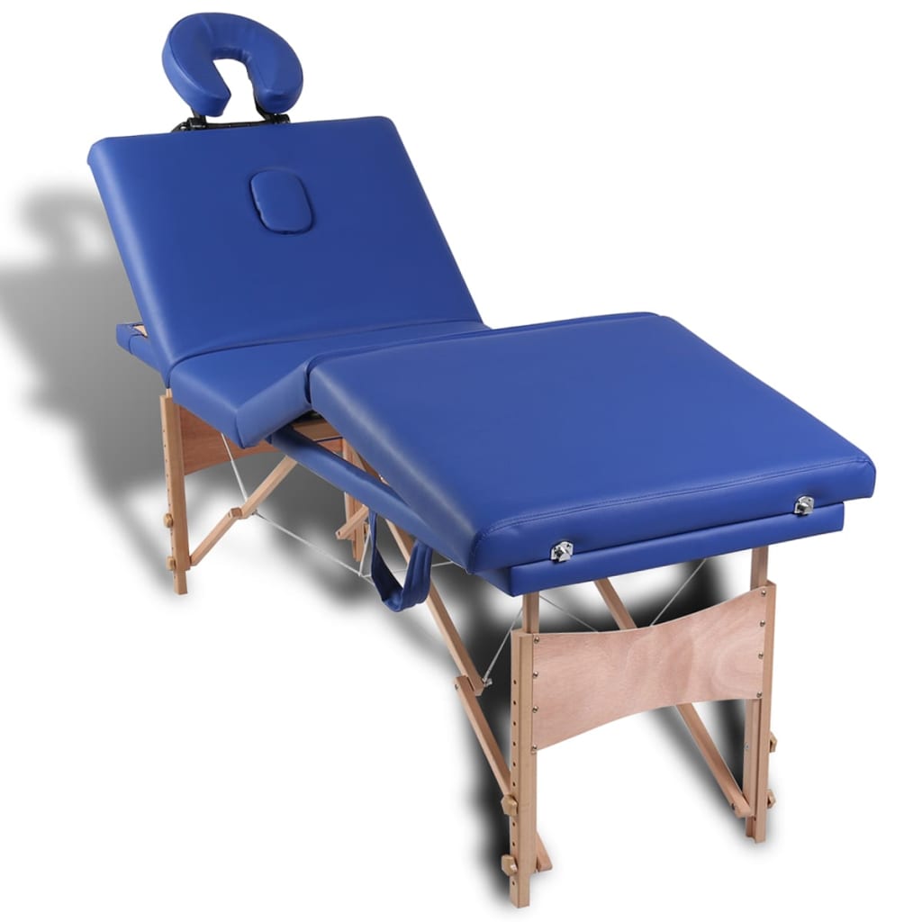 vidaXL Modrý skládací masážní stůl se 4 zónami a dřevěným rámem