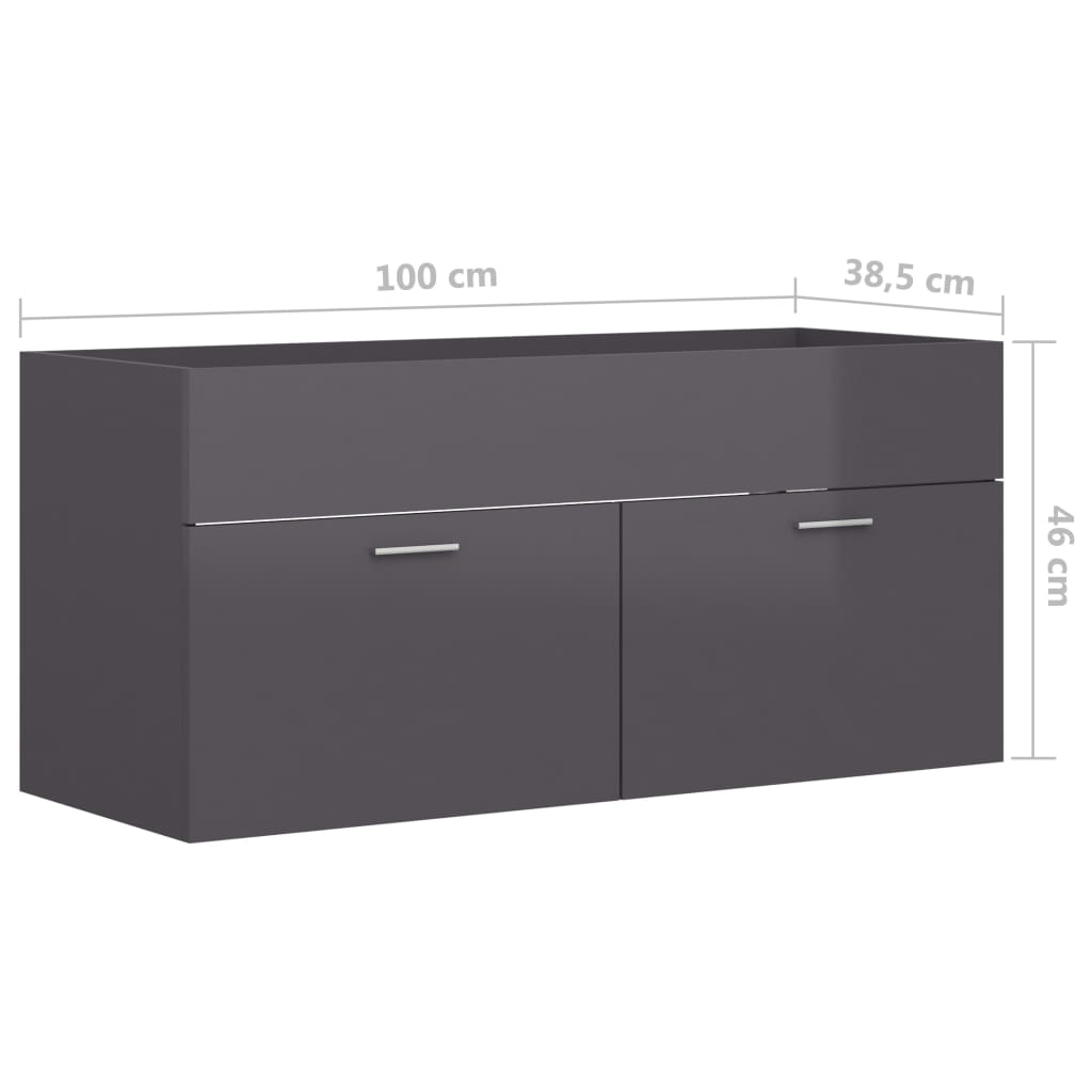 vidaXL 2dílný set koupelnového nábytku šedý vysoký lesk dřevotříska