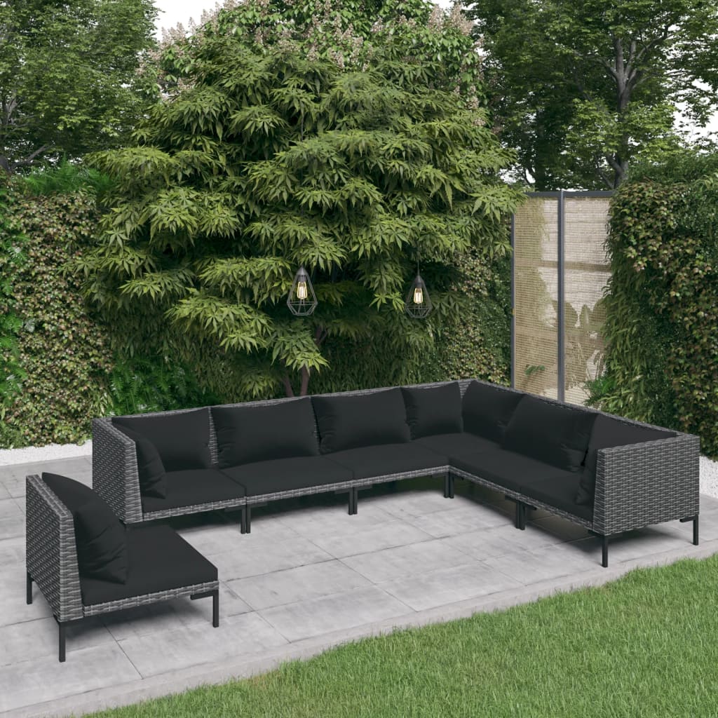 vidaXL 7dílná zahradní sedací souprava a podušky polyratan tmavě šedá