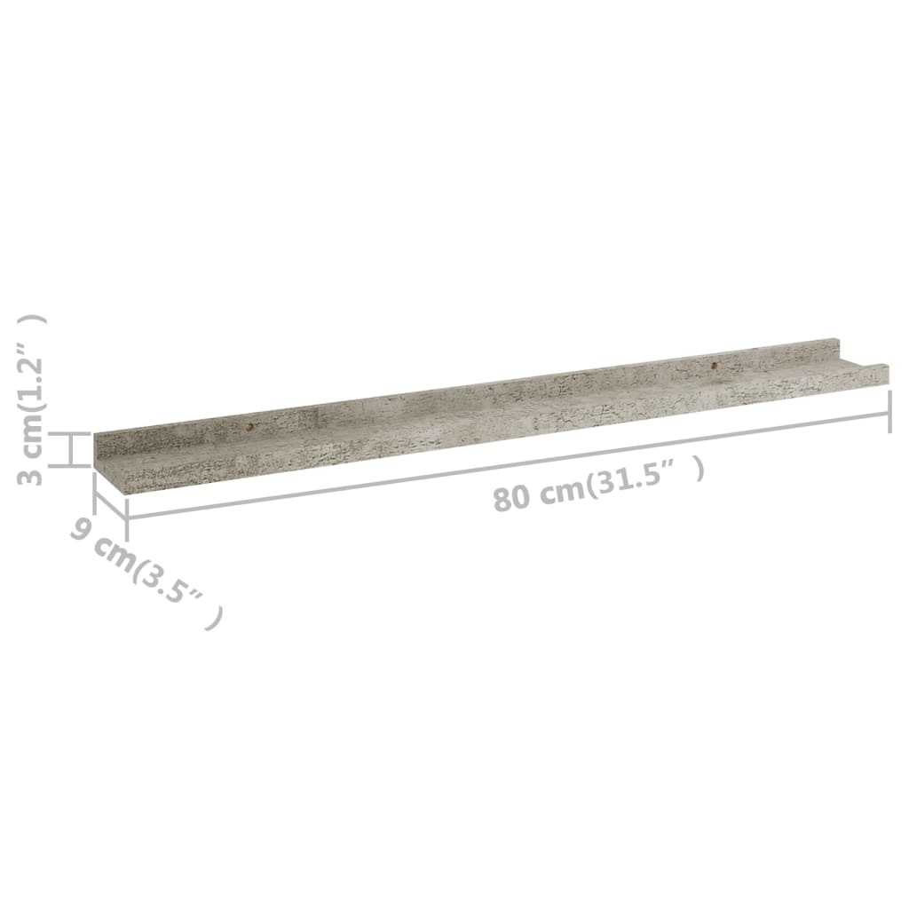 vidaXL Nástěnné police 2 ks betonově šedé 80 x 9 x 3 cm