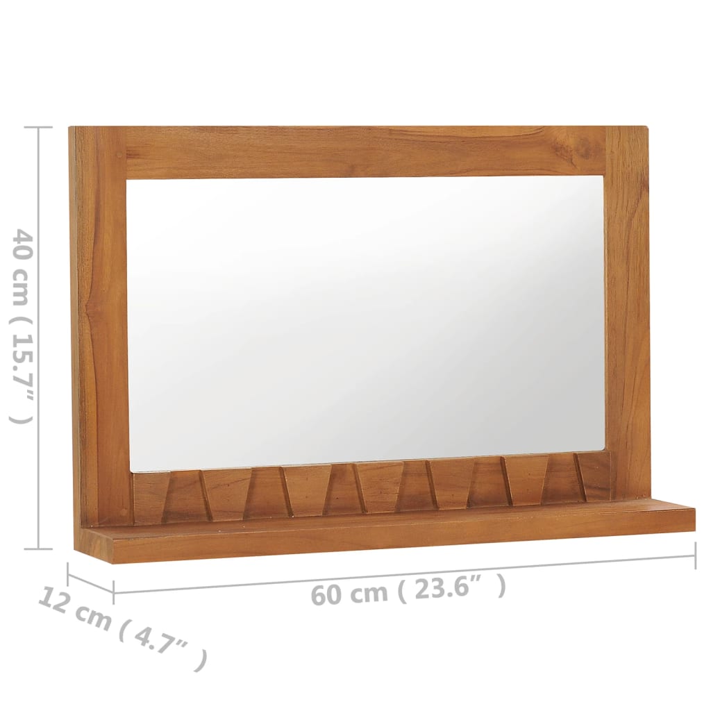 vidaXL Nástěnné zrcadlo s policí 60 x 12 x 40 cm masivní teakové dřevo