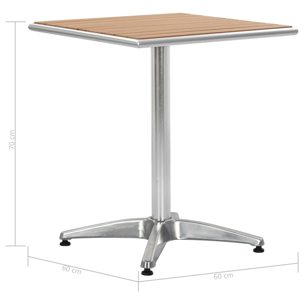 vidaXL Zahradní stůl stříbrný 60 x 60 x 70 cm hliník a dřevoplast