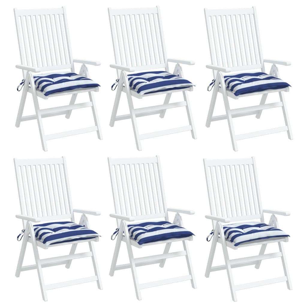 vidaXL Podušky na židli 6 ks modré a bílé pruhy 40 x 40 x 7 cm textil