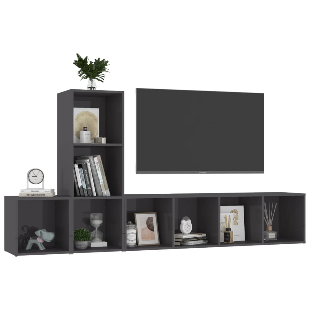 vidaXL 3dílný set TV skříněk šedý s vysokým leskem kompozitní dřevo