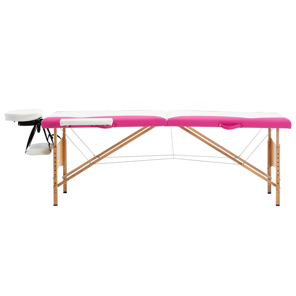 vidaXL Skládací masážní stůl 2 zóny dřevěný bílý a růžový