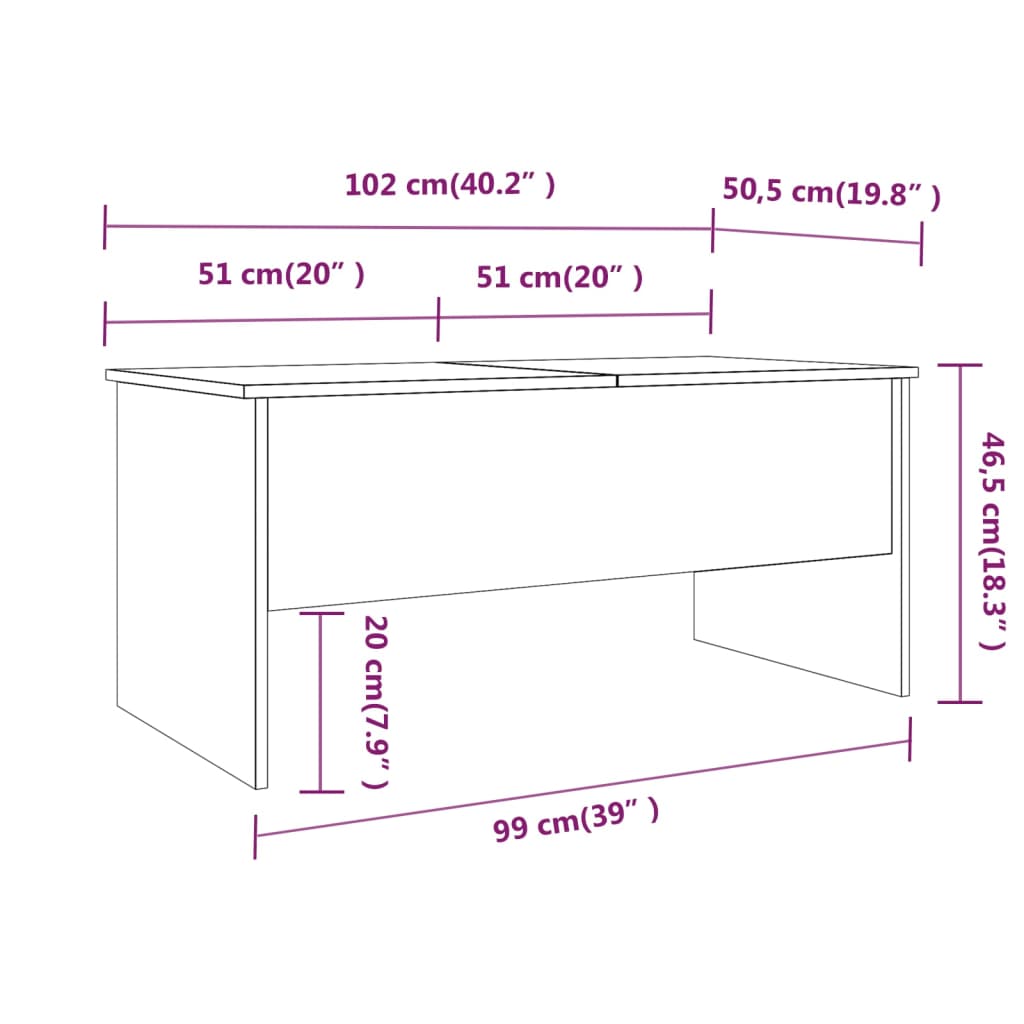vidaXL Konferenční stolek šedý sonoma 102x50,5x46,5cm kompozitní dřevo