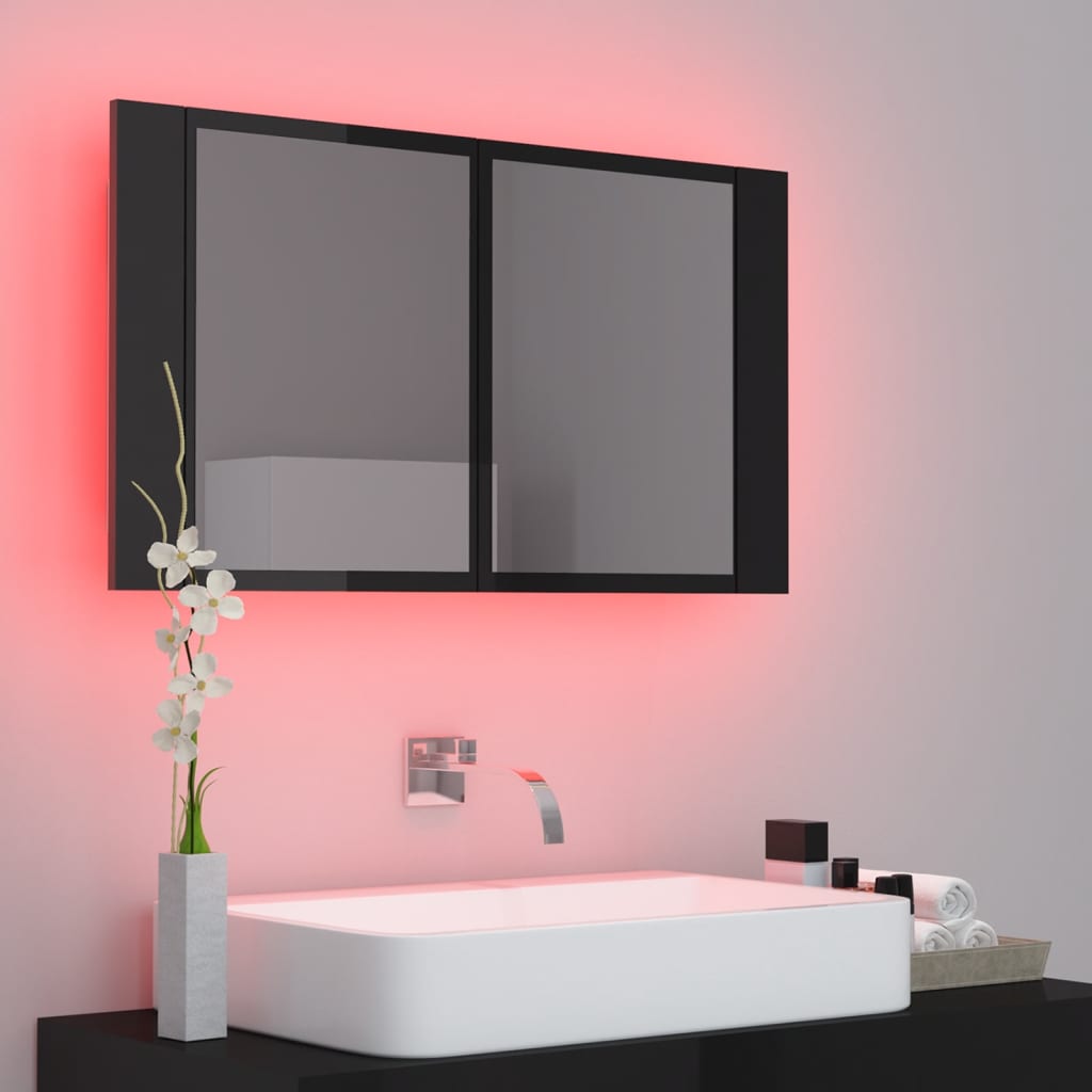 vidaXL LED koupelnová skříňka se zrcadlem lesklá černá 80 x 12 x 45 cm