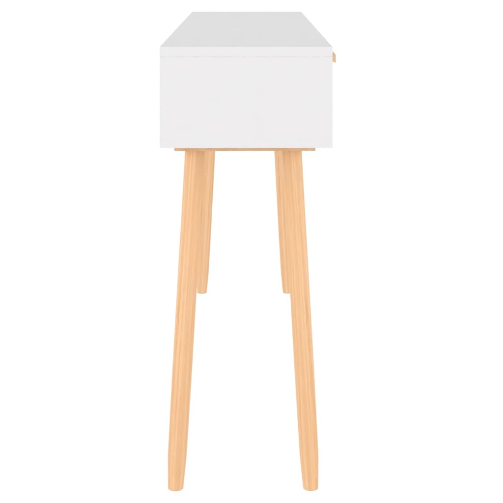 vidaXL Konzolový stolek bílý 105x30x75 cm borovice a přírodní ratan