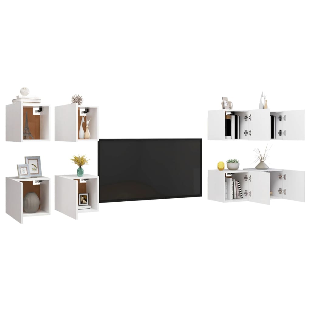 vidaXL Nástěnné TV skříňky 8 ks bílé 30,5 x 30 x 30 cm