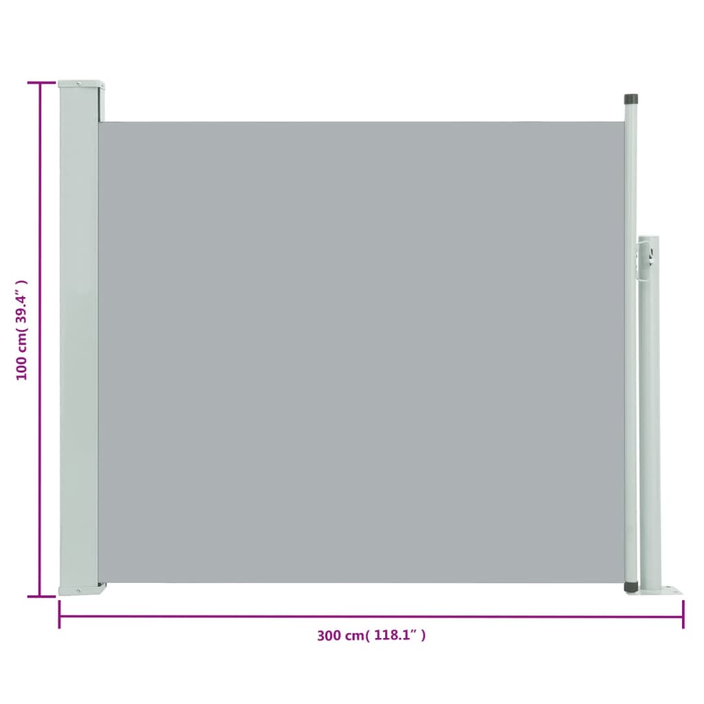 vidaXL Zatahovací boční markýza/zástěna na terasu 100 x 300 cm šedá