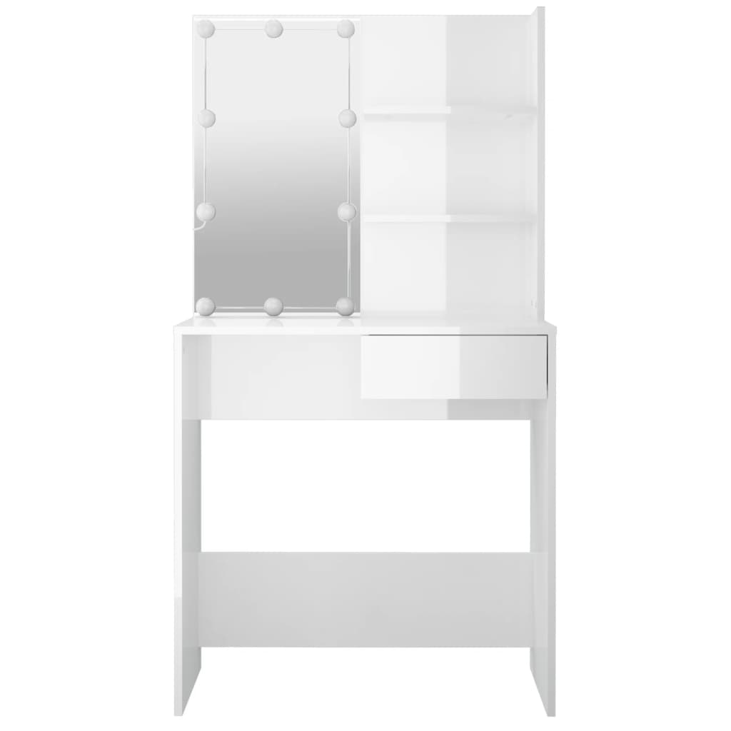 vidaXL Toaletní stolek s LED lesklý bílý 74,5 x 40 x 141 cm