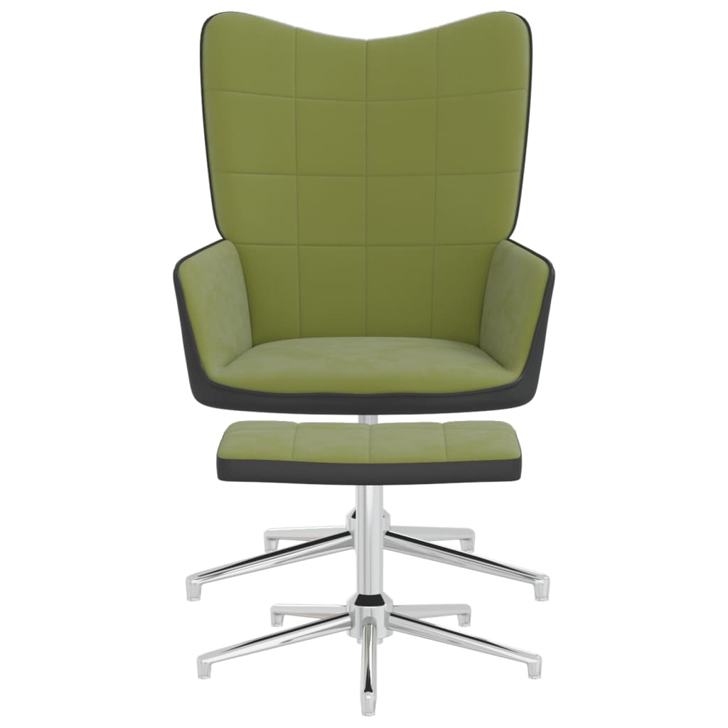 vidaXL Relaxační křeslo se stoličkou světle zelené samet a PVC