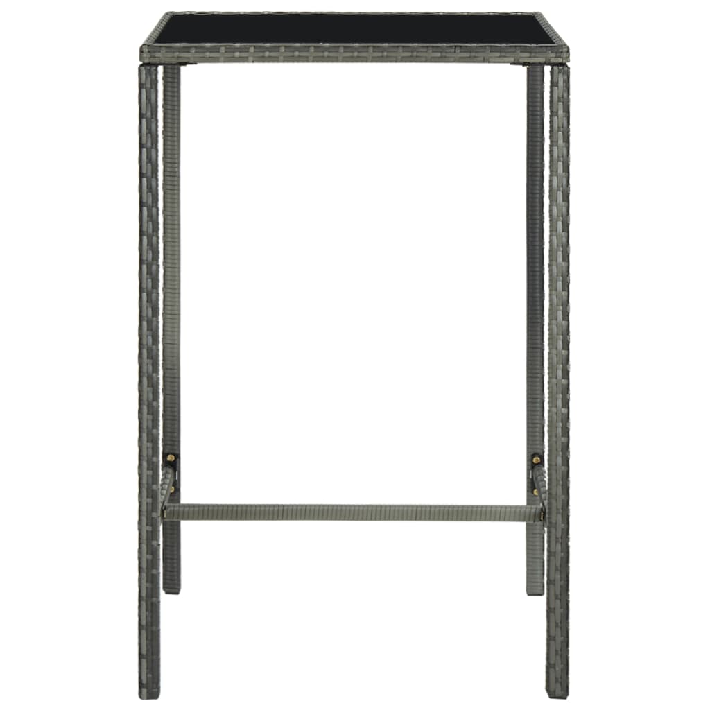 vidaXL Zahradní barový stůl šedý 70 x 70 x 110 cm polyratan a sklo