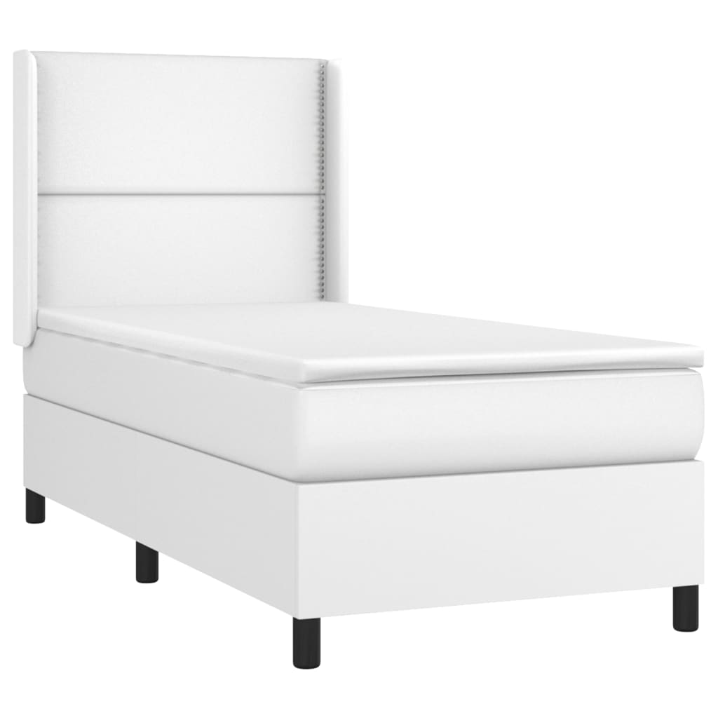 vidaXL Box spring postel s matrací a LED bílá 90x190 cm umělá kůže
