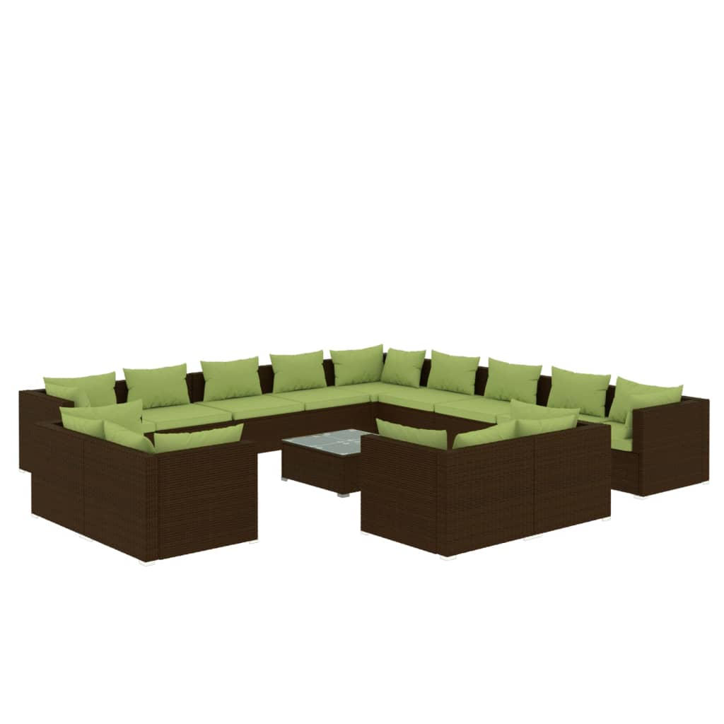 vidaXL 14dílná zahradní sedací souprava s poduškami hnědá polyratan