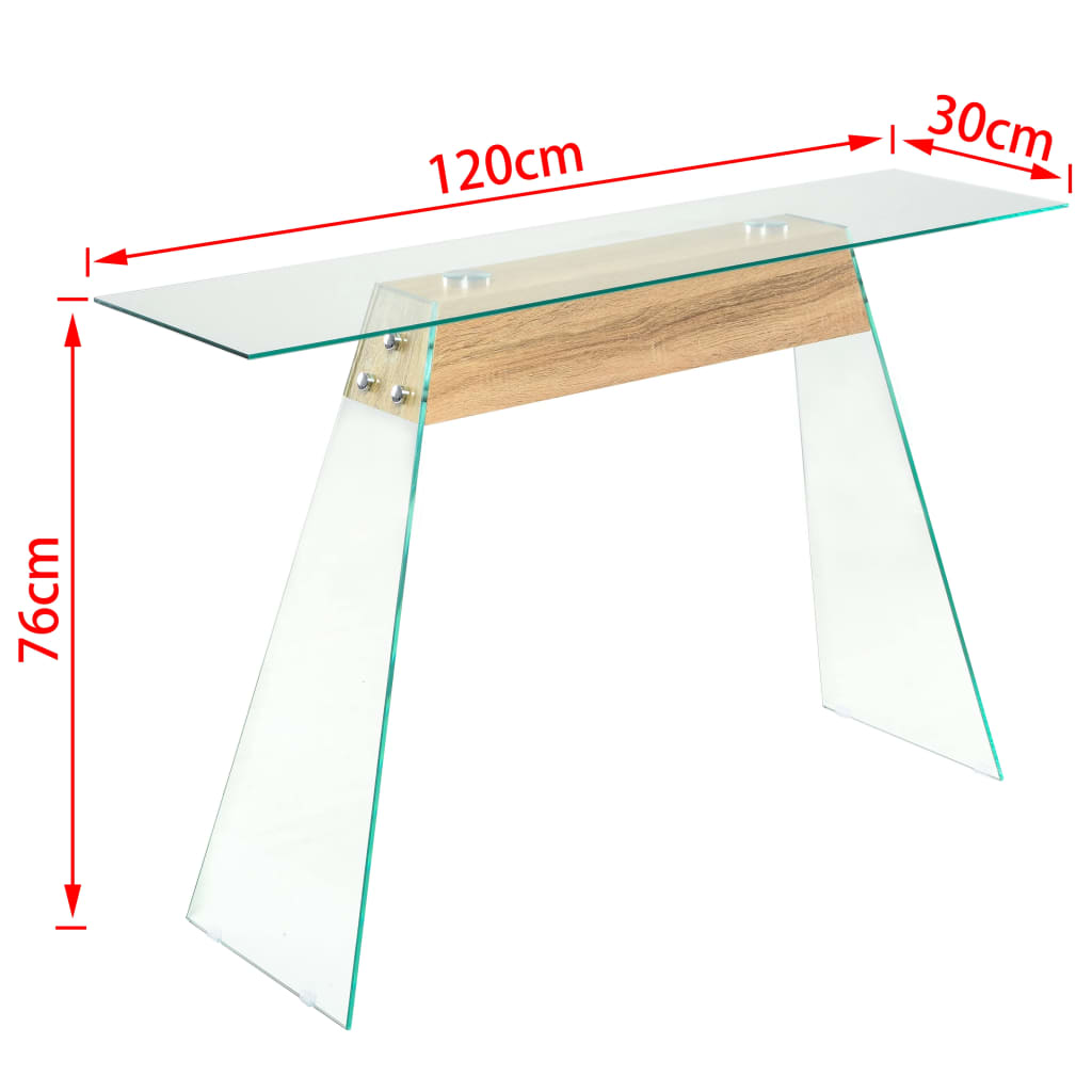 vidaXL Konzolový stolek z MDF a skla 120 x 30 x 76 cm dubový odstín