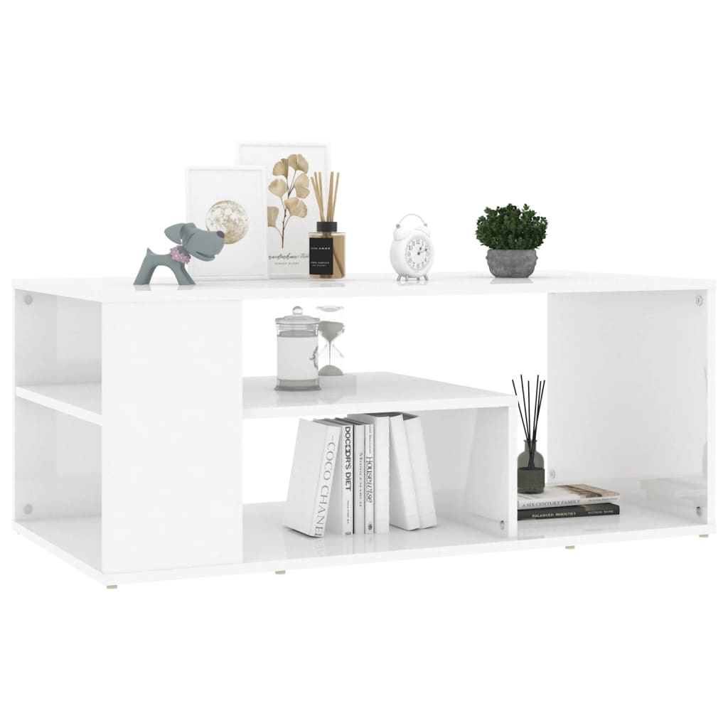 vidaXL Konferenční stolek bílý vysoký lesk 100x50x40 cm dřevotříska