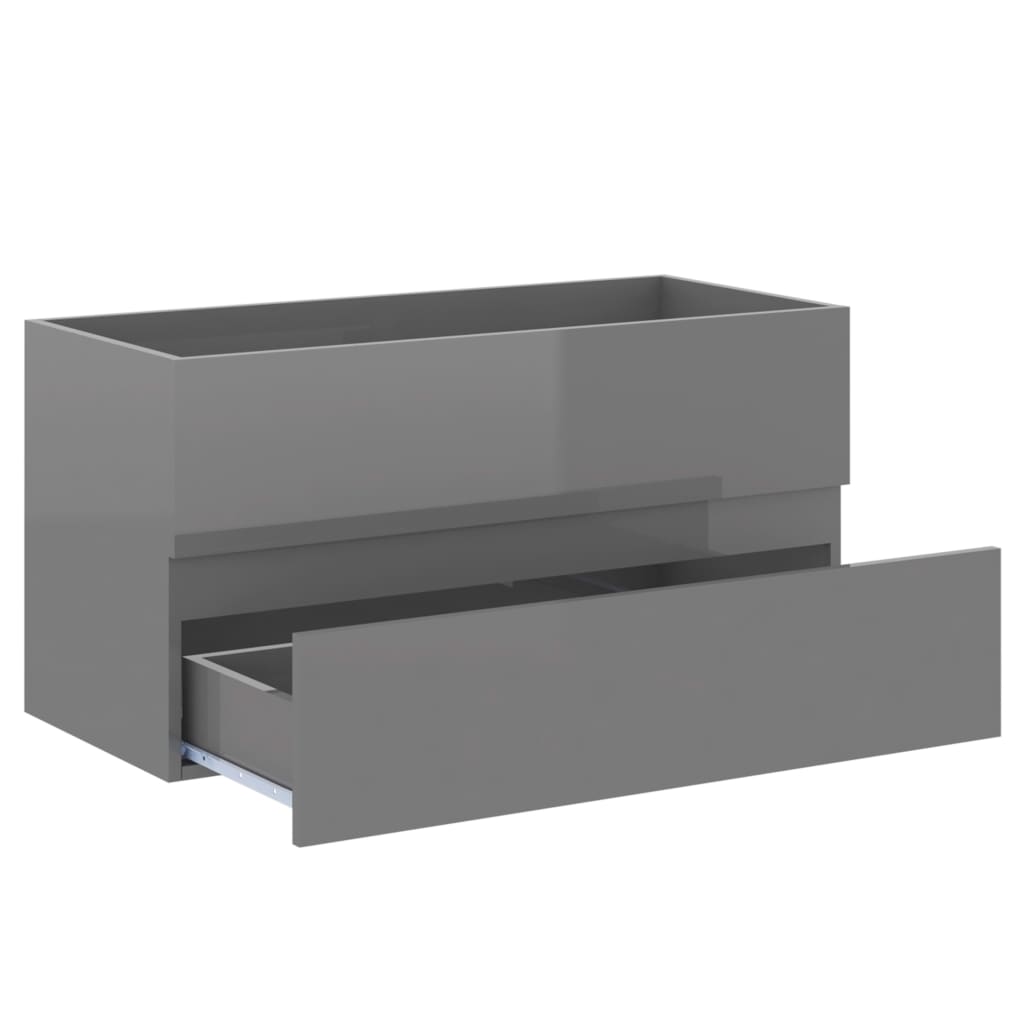 vidaXL Set koupelnového nábytku šedý s vysokým leskem dřevotříska