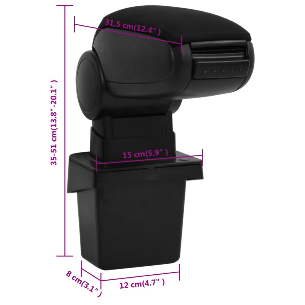 vidaXL Loketní opěrka do auta černá 15 x 31,5 x (35–51) cm ABS