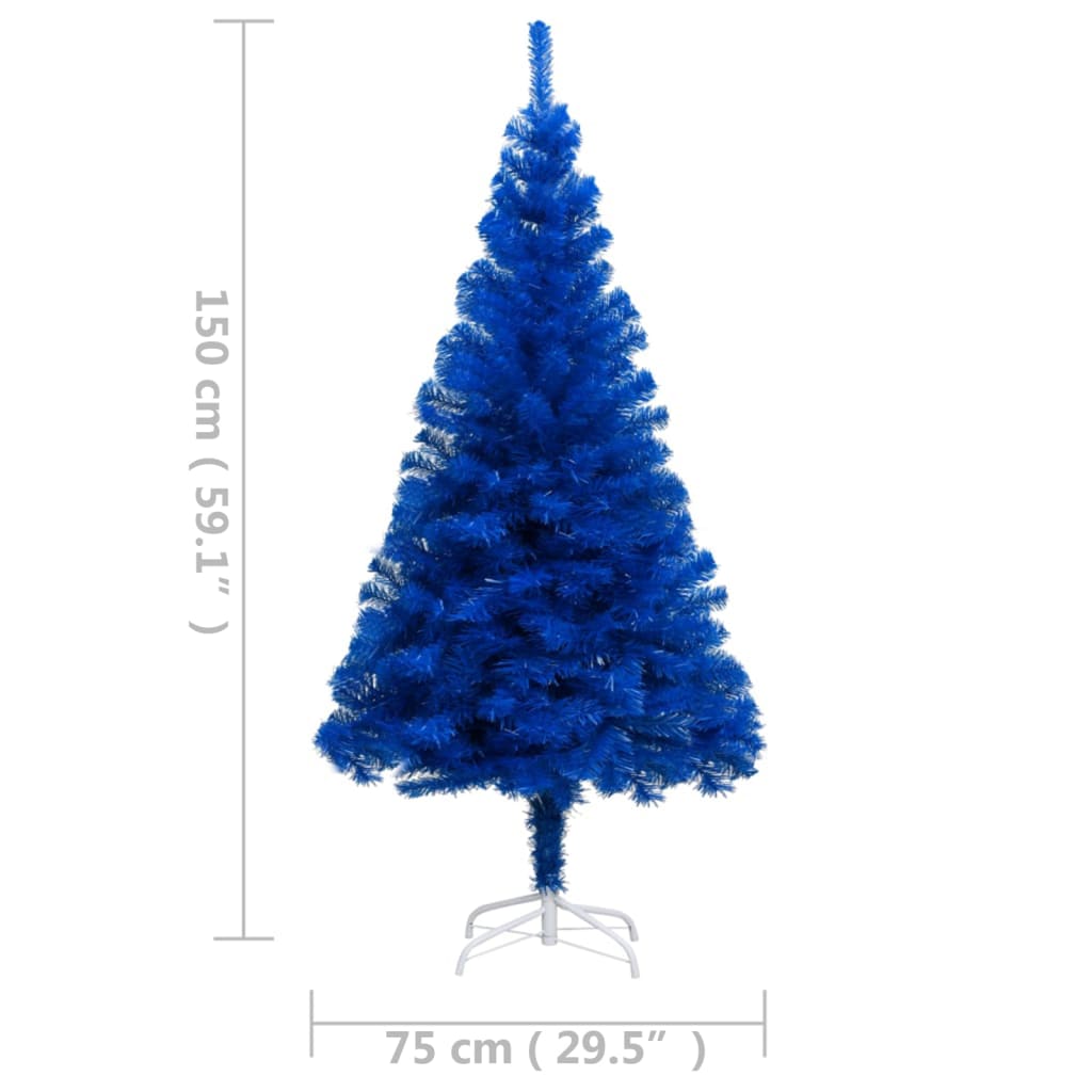 vidaXL Vánoční stromek s LED osvětlením a stojanem modrý 150 cm PVC