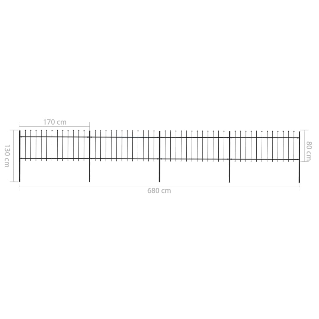 vidaXL Zahradní plot s hroty ocelový 6,8 x 0,8 m černý