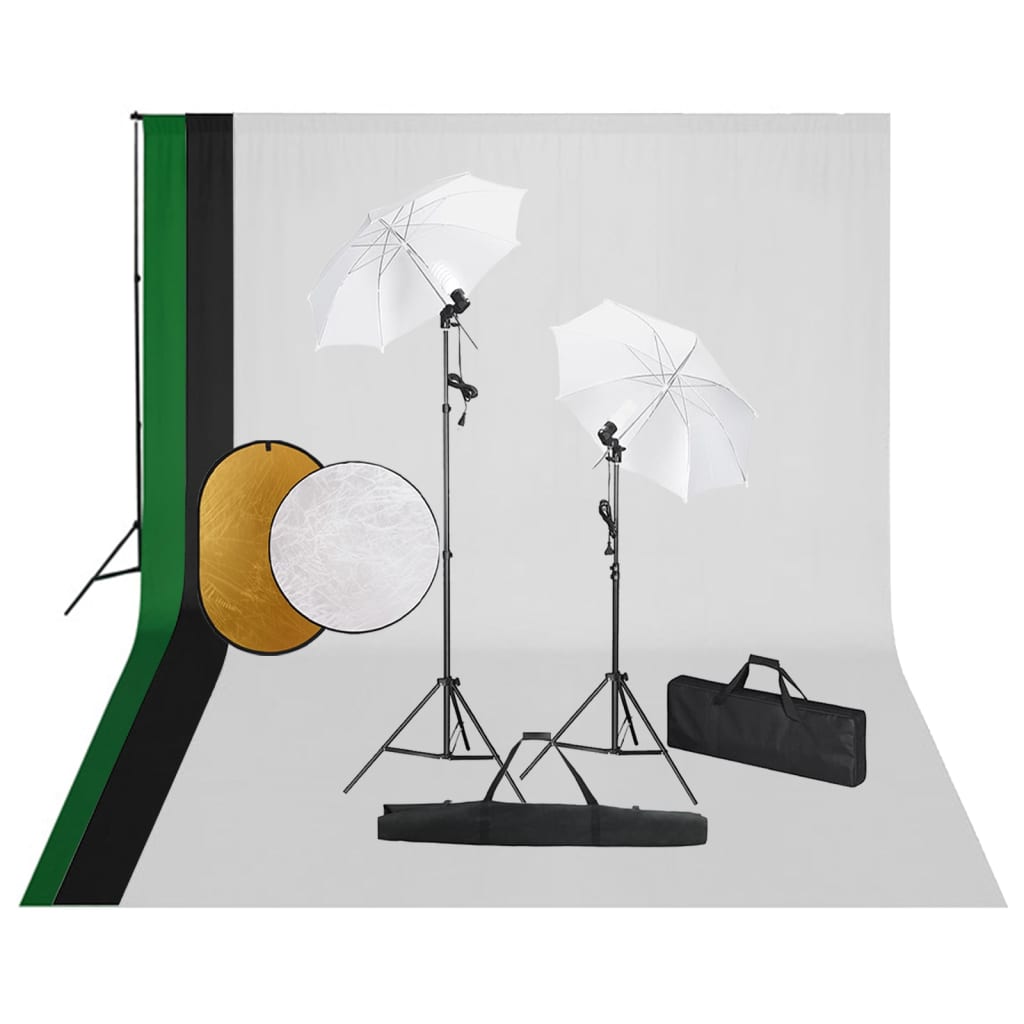 vidaXL Foto studio set s lampami, pozadím a odraznou deskou