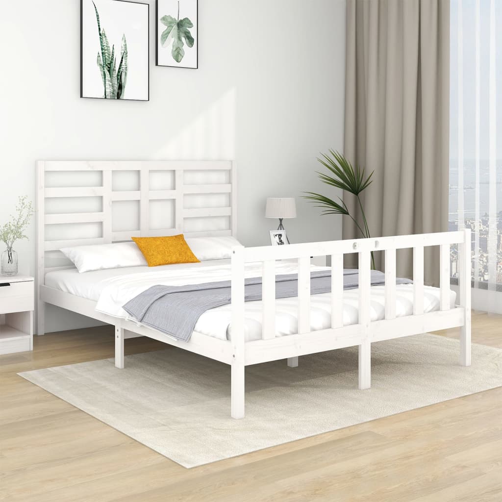 vidaXL Rám postele bílý masivní dřevo 140 x 190 cm