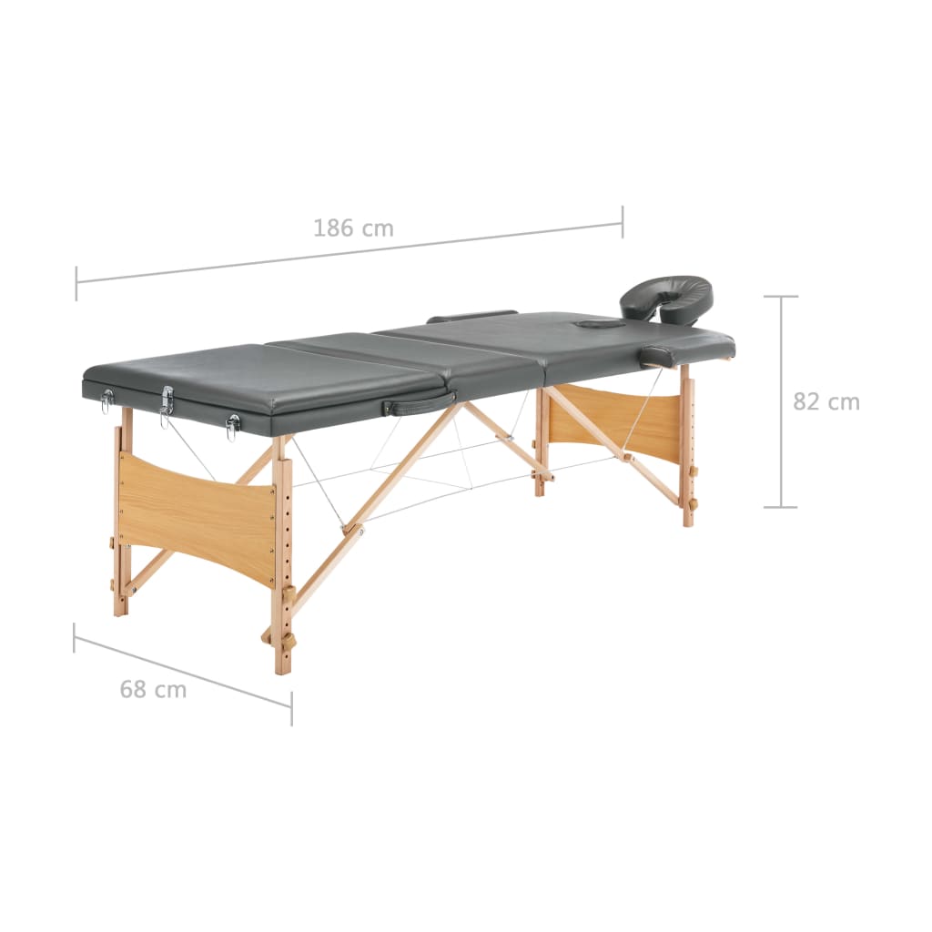vidaXL Masážní stůl se 3 zónami dřevěný rám antracitový 186 x 68 cm