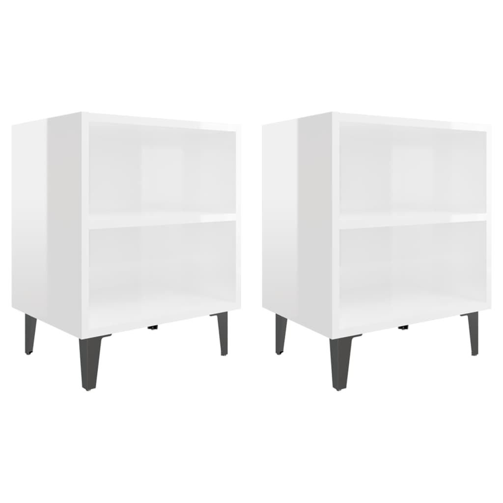 vidaXL Noční stolky s kovovými nohami 2 ks lesklé bílé 40 x 30 x 50 cm