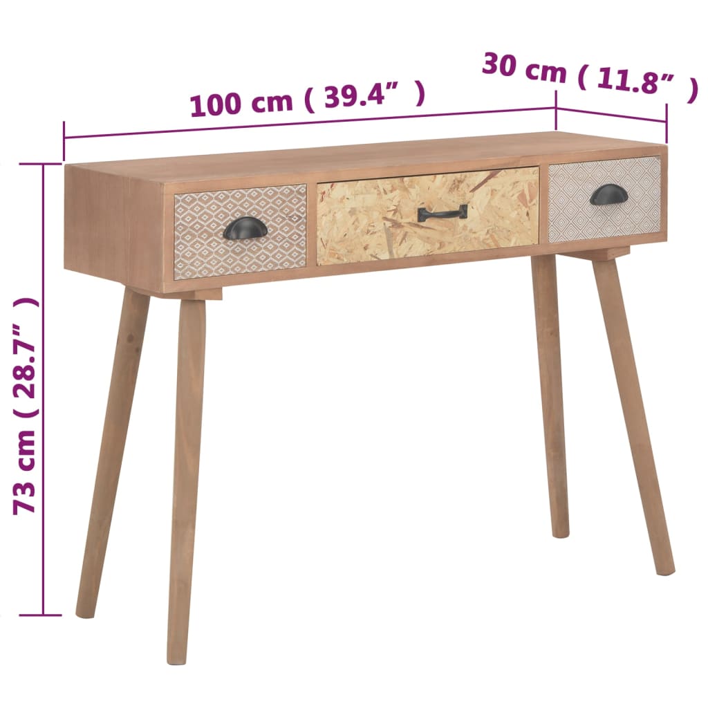 vidaXL Konzolový stolek se 3 zásuvkami 100x30x73 cm masivní borovice