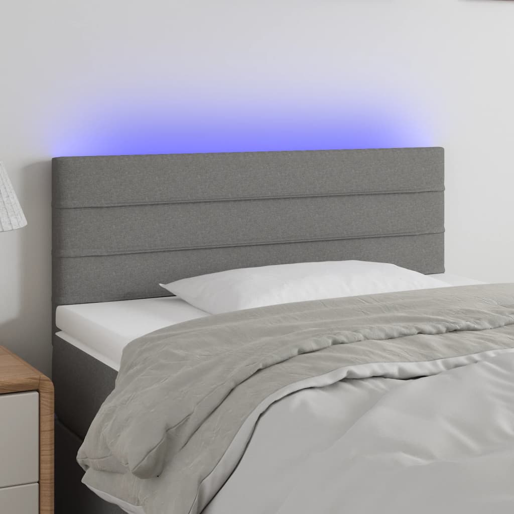 vidaXL Čelo postele s LED tmavě šedé 90x5x78/88 cm textil