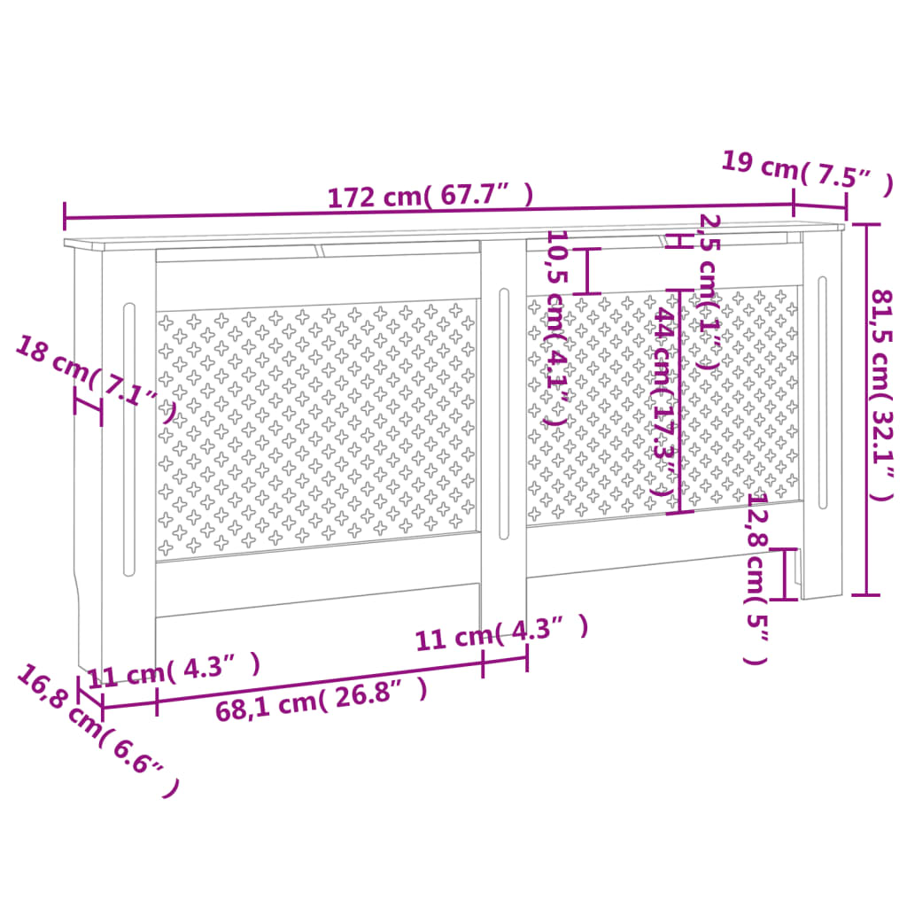 vidaXL Kryt na radiátor antracitový 172 x 19 x 81,5 cm MDF