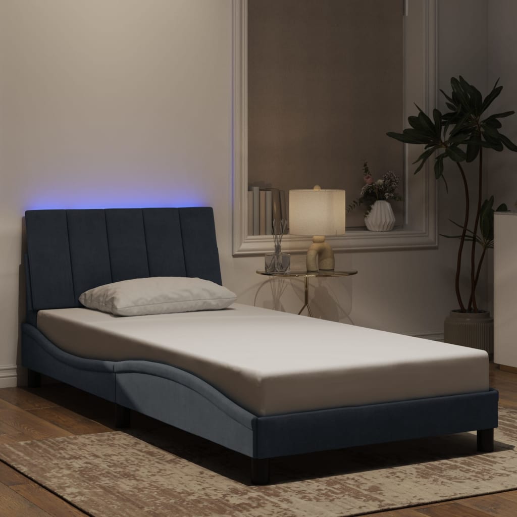 vidaXL Rám postele s LED osvětlením tmavě šedý 100 x 200 cm samet
