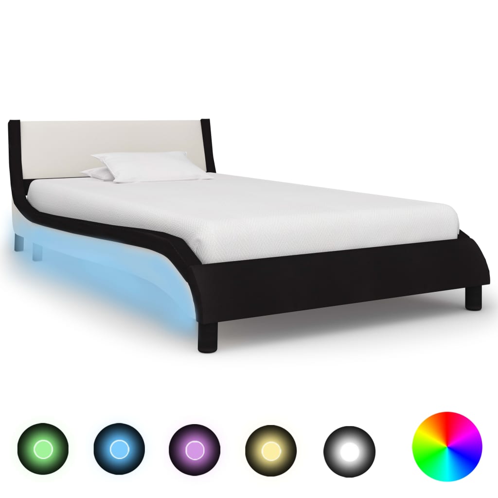 vidaXL Rám postele s LED světlem černobílý umělá kůže 90 x 200 cm