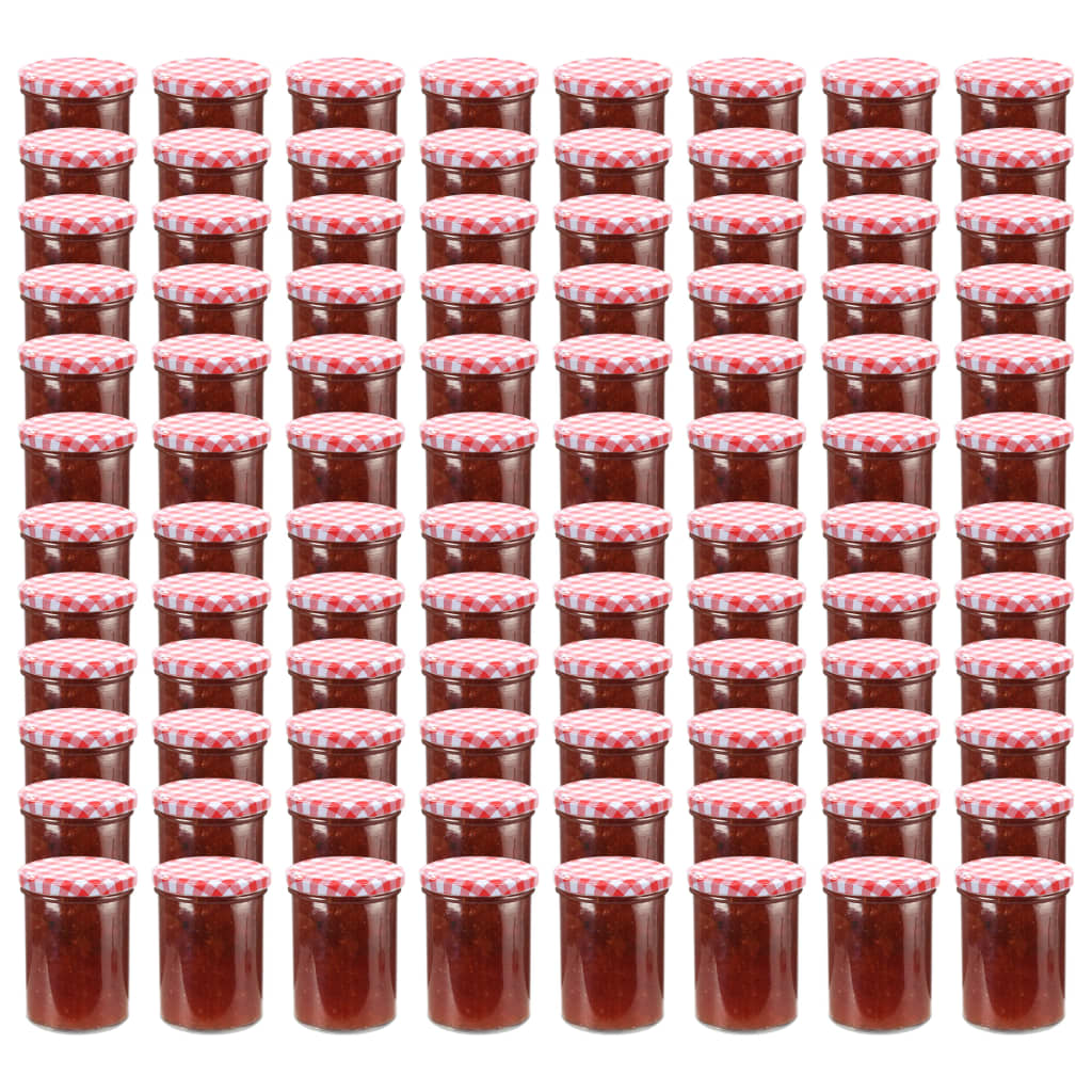 vidaXL Zavařovací sklenice s bíločervenými víčky 96 ks 400 ml
