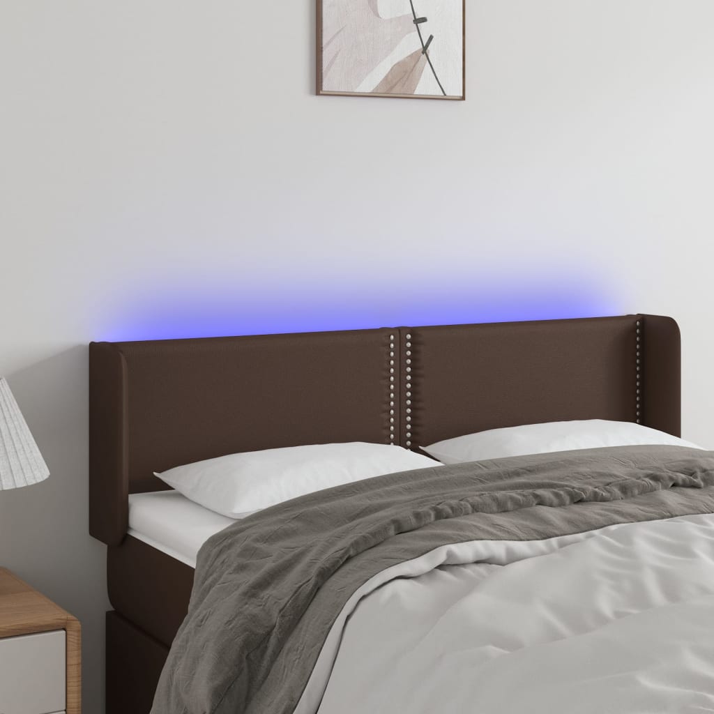 vidaXL Čelo postele s LED hnědé 147 x 16 x 78/88 cm umělá kůže