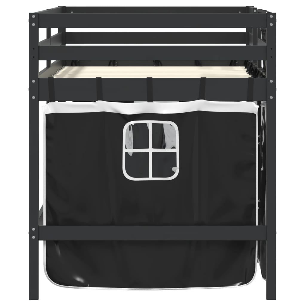 vidaXL Dětská patrová postel se závěsy bílá a černá 80x200 cm borovice