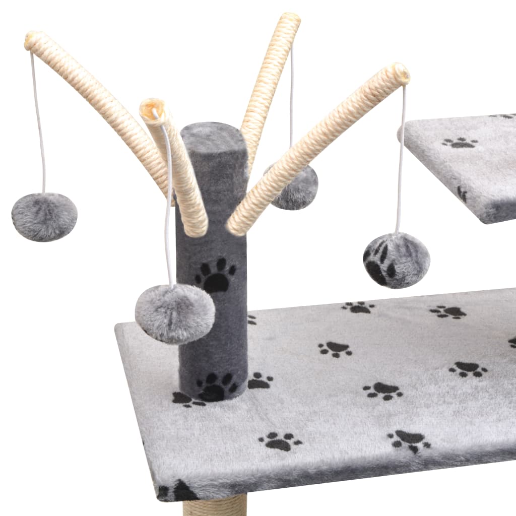 vidaXL Škrabadlo pro kočky, sisalové sloupky 125 cm šedá potisk tlapek